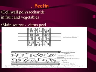 . Pectin
•Cell wall polysaccharide
in fruit and vegetables
•Main source - citrus peel
 