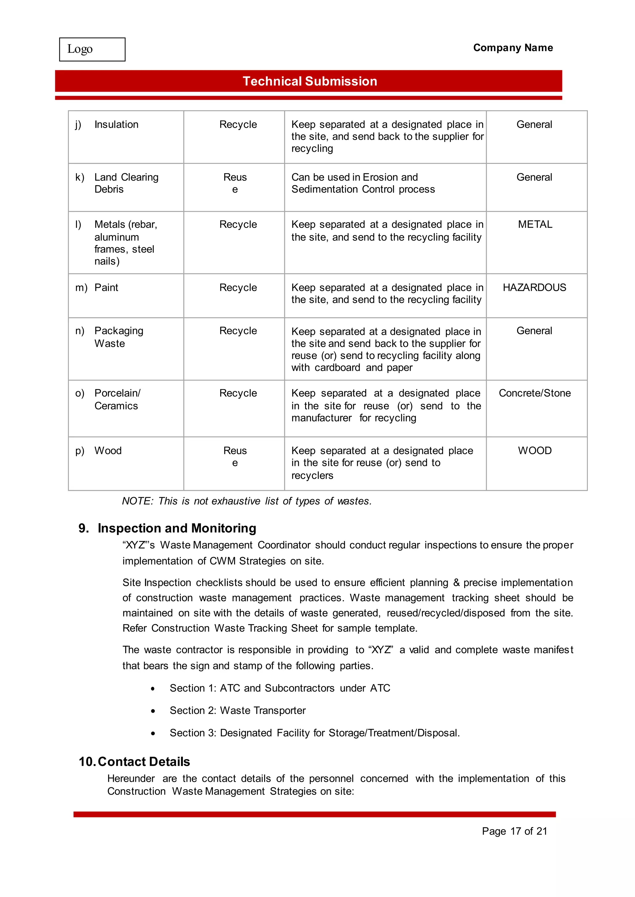 HSE construction waste management plan DOCX