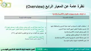 ‫الرابع‬ ‫المعيار‬ ‫عن‬ ‫عامة‬ ‫نظرة‬(Overview)8
‫رجب‬ ‫المهارات‬ ‫وتطوير‬ ‫الجودة‬ ‫عمادة‬1438
 