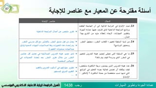 ‫لإلجابة‬ ‫عناصر‬ ‫مع‬ ‫المعيار‬ ‫عن‬ ‫مقترحة‬ ‫أسئلة‬
87
‫رجب‬ ‫المهارات‬ ‫وتطوير‬ ‫الجودة‬ ‫عمادة‬1438
 