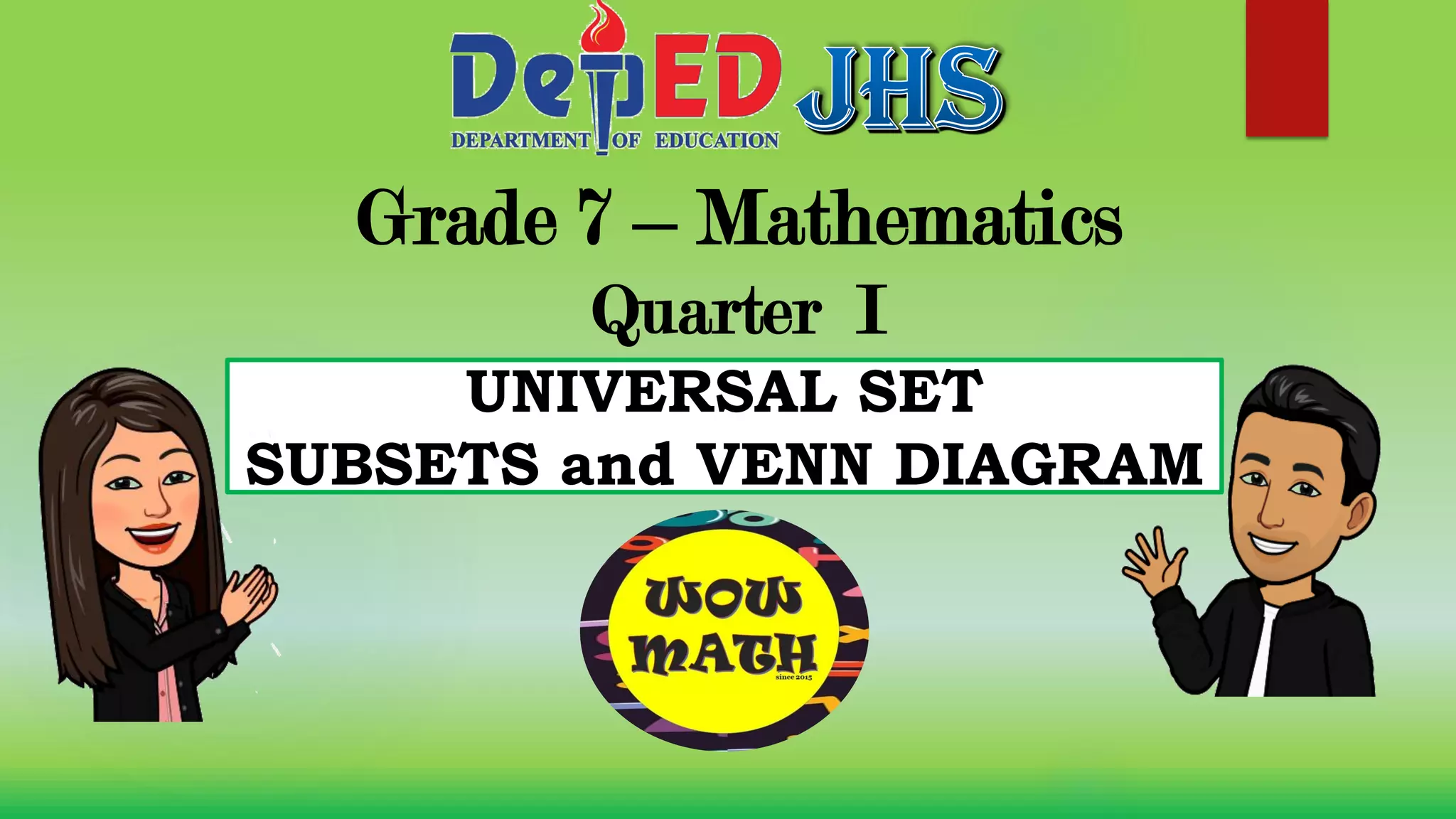 Universal set and subset using venn diagram ppt