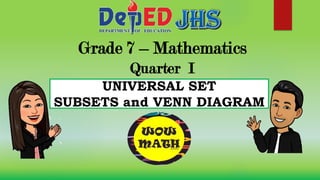 Grade 7 – Mathematics
Quarter I
UNIVERSAL SET
SUBSETS and VENN DIAGRAM
 