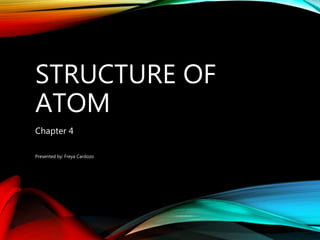 STRUCTURE OF
ATOM
Chapter 4
Presented by: Freya Cardozo
 