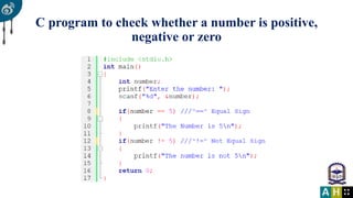 C program to check whether a number is positive,
negative or zero
 