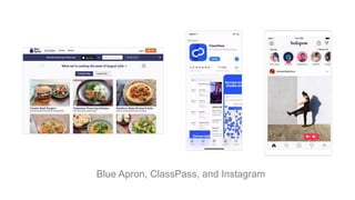 Blue Apron, ClassPass, and Instagram
 