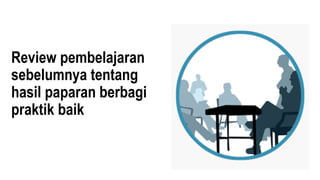Review pembelajaran
sebelumnya tentang
hasil paparan berbagi
praktik baik
 