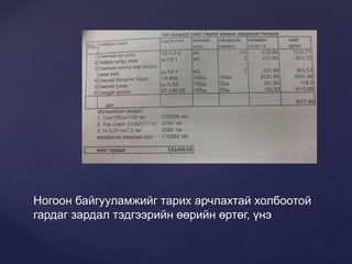 Ногоон байгууламжийг тарих арчлахтай холбоотой
гардаг зардал тэдгээрийн өөрийн өртөг, үнэ
 