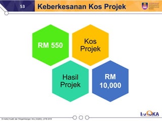 53 Keberkesanan Kos Projek
Kos
Projek
Hasil
Projek
RM 550
RM
10,000
© Institut Kualiti dan Pengembangan Ilmu (InQKA), UiTM...
