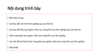 Nội dung trình bày
• Bối cảnh chung
• Sự thay đổi mô hình lâm nghiệp qua các thời kỳ
• Sự thay đổi đào tạo nguồn nhân lực ...