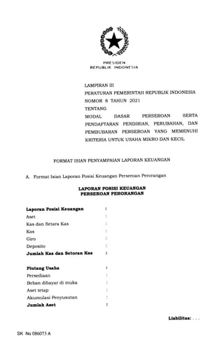 Format Isian Lab Feses 4. lampiran iii salinan pp nomor 8 tahun 2021 format isian pernyataan ...