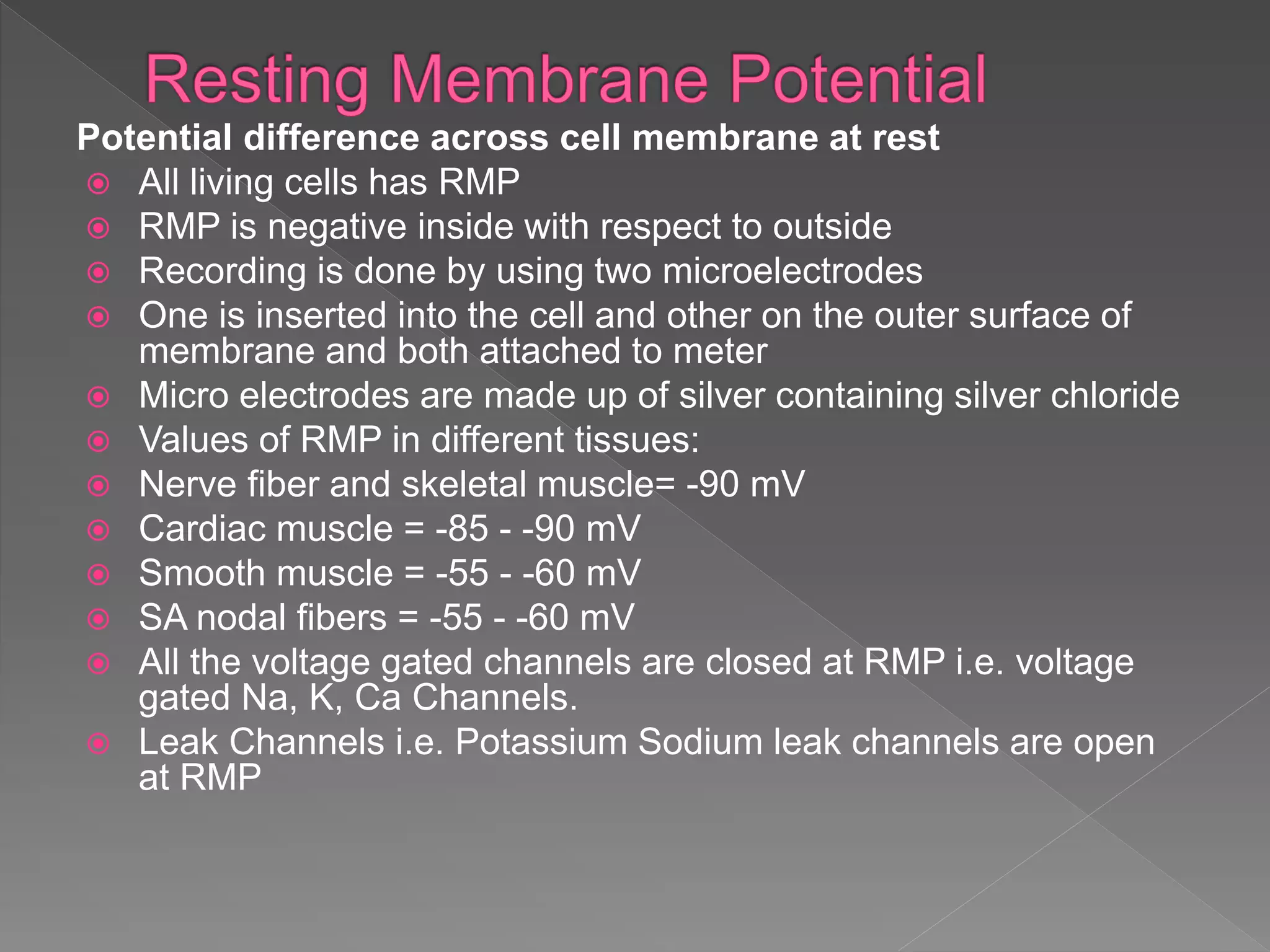 Select All That Are True Of The Resting Membrane Potential. Resting Membrane Potential | PPT