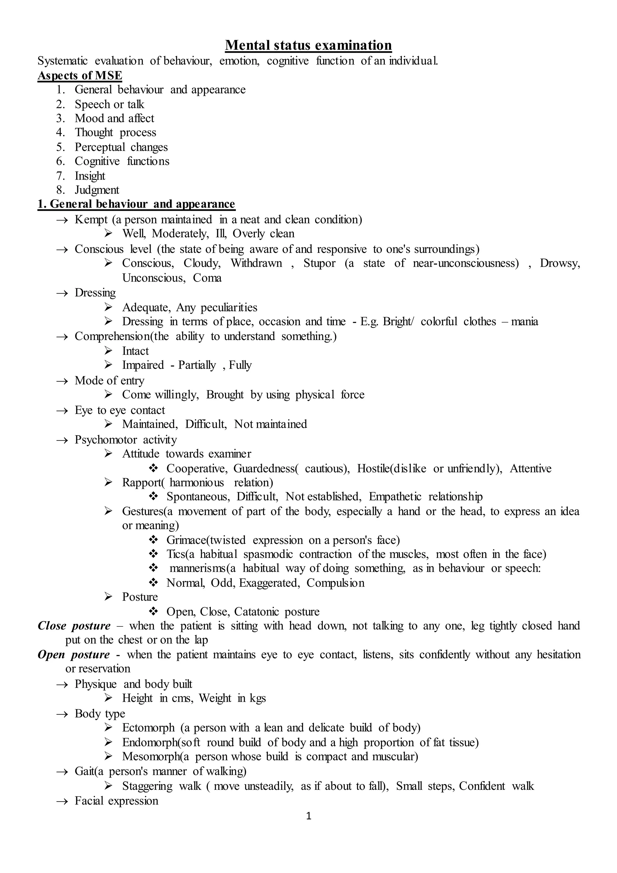 Mental status examination | DOCX