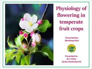 Physiology of
flowering in
temperate
fruit crops
Presented by:
Mandeep Kaur
Presented to:
Dr J S Brar
Senior Horticulturist
 