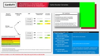 Título de la ponencia Nombre ponente
¿Necesitamos un documento para
mejorar el control de las dislipemias?
Carlos Escobar Cervantes
Barrios V, Escobar C, et al. REC CardioClinics 2021. https://doi.org/10.1016/j.rccl.2021.02.006
Situaciones clínicas según c-LDL Tratamiento hipolipemiante de inicio
• c-LDL <116 mg/dL:
• Estilo de vida saludable
• Estilo de vida no saludable
• c-LDL 116-140 mg/dL:
• Estilo de vida no saludable
Insistir estilo de vida saludable
• c-LDL 116-140 mg/dL:
•Estilo de vida saludable
• c-LDL 140-190 mg/dL:
• Estilo de vida no saludable
Insistir cambios estilo de vida saludable*
• c-LDL 140-190 mg/dL:
• Estilo de vida saludable
Insistir cambios estilo de vida saludable + estatinas de baja
potencia o nutracéuticos o ezetimiba o ácido bempedoico
o**
Estatinas de potencia intermedia o estatinas de baja
potencia + ezetimiba o ácido bempedoico + ezetimiba**
 