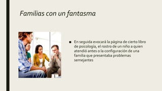 Familias con un fantasma
■ En seguida evocará la página de cierto libro
de psicología, el rostro de un niño a quien
atendió antes o la configuración de una
familia que presentaba problemas
semejantes
 