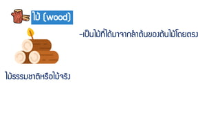 ไม้ธรรมชำติหรือไม้จริง
ไม้ (wood)
-เป็นไม้ที่ได้มำจำกลำต้นของต้นไม้โดยตรง
 