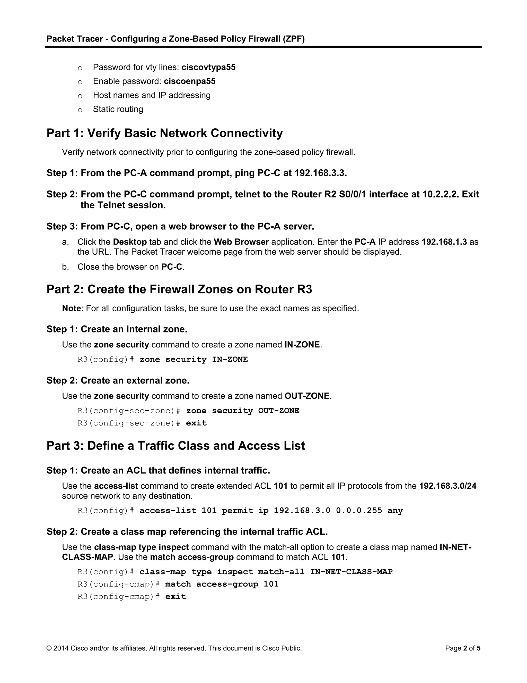 4.4.1.3 packet tracer configuring a zonebased policy firewall (zpf) instructor PDF