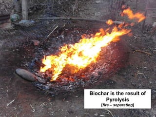 Biochar is the result of
Pyrolysis
[fire – separating]
 