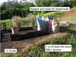 Bagged and ready for raised beds
11:10 AM
1 cu M dead fall wood
280 L biochar
 