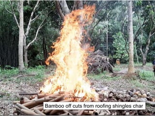 Bamboo off cuts from roofing shingles char
 