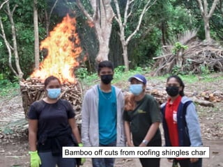 Bamboo off cuts from roofing shingles char
 