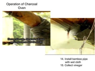 Operation of Charcoal
Oven
14. Install bamboo pipe
with wet cloth
15. Collect vinegar
 