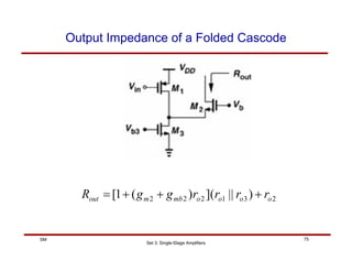 Set 3: Single-Stage Amplifiers
75
SM
Output Impedance of a Folded Cascode
2
3
1
2
2
2 )
||
](
)
(
1
[ o
o
o
o
mb
m
out r
r
r
r
g
g
R +
+
+
=
 