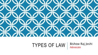 TYPES OF LAW Bishow Raj Joshi
Advocate
 