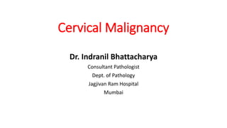 Cervical Malignancy
Dr. Indranil Bhattacharya
Consultant Pathologist
Dept. of Pathology
Jagjivan Ram Hospital
Mumbai
 
