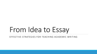 From Idea to Essay
EFFECTIVE STRATEGIES FOR TEACHING ACADEMIC WRITING
 