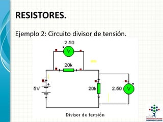 RESISTORES.
Ejemplo 2: Circuito divisor de tensión.
 