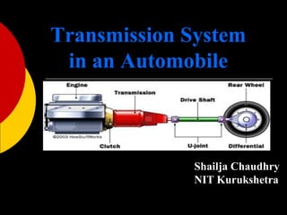 Transmission System
in an Automobile
Shailja Chaudhry
NIT Kurukshetra
 