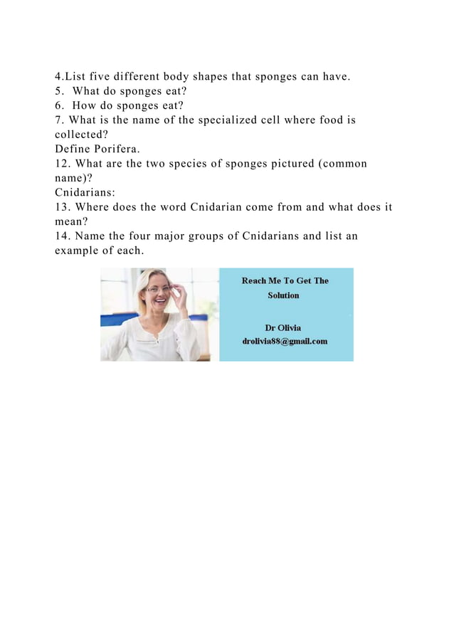 4.List five different body shapes that sponges can have. 5. What .docx