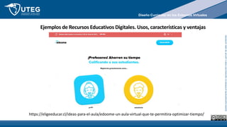 Queda
expresamente
prohibida
la
reproducción
total
o
parcial
de
este
contenido
Ejemplos de Recursos Educativos Digitales. Usos, características y ventajas
https://eligeeducar.cl/ideas-para-el-aula/edoome-un-aula-virtual-que-te-permitira-optimizar-tiempo/
Diseño Curricular en los Entornos Virtuales
 