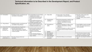 Technical information to be Described in the Development Report, and Product
Specification, etc.
 