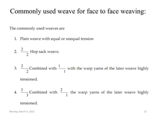 Commonly used weave for face to face weaving:
Monday, March 6, 2023 23
 