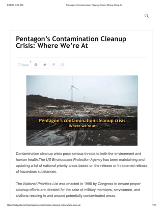 Pentagon’s Contamination Cleanup Crisis: Where We’re At