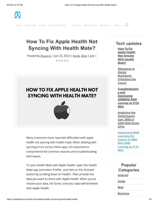 How To Fix Apple Health Not Syncing With Health Mate?