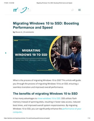 Migrating Windows 10 to SSD: Boosting Performance and Speed