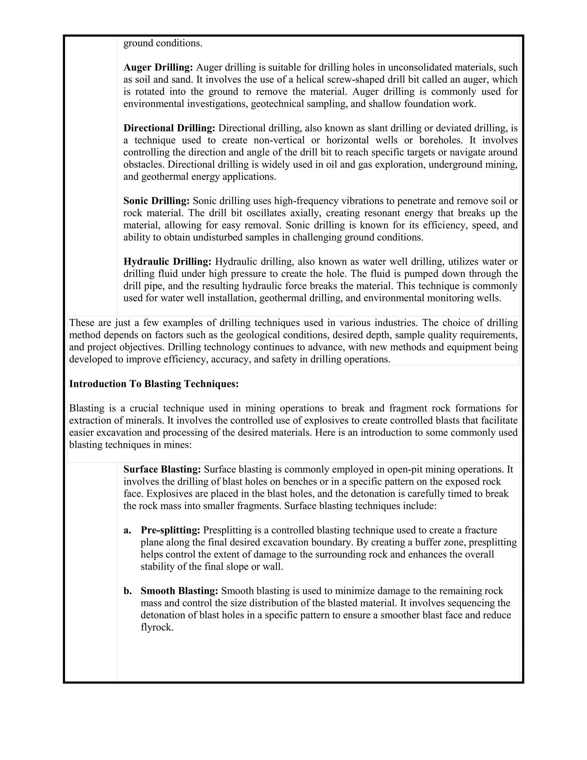 4. Drilling and Blasting Techniques in mines.docx | Geology | Science