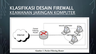 KLASIFIKASI DESAIN FIREWALL
KEAMANAN JARINGAN KOMPUTER
 