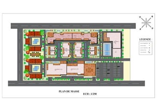 TYPE1
TYPE2
TYPE2
TYPE3
TYPE3
TYPE1
R+2
EQUIPEMENT
TYPE2
RDC
R+1
R+1
RDC
RDC
R+1
TYPE 4 CHALET
9.18m
6.12m
9.18m
6.12m
6.12m
6.12m
6.12m
deco'
deco'
3.06m
3.06m
deco'
deco'
3.06m
deco'
deco'
deco' deco'
TYPE 4 CHALET
deco'
TYPE 4 CHALET
deco'
deco'
deco'
deco'
deco'
O
S E
N
PVC
Ø110
PVC
Ø110
8.5m
'4.25m
deco' deco'
deco' deco'
deco'
deco'
60m²
dortoire 9place
2.10
10.41
3.74
4.54
Terrasse
17.40m²
Terrasse
17.40m²
Terrasse
33.17m²
2.07
deco'
deco'
deco'
deco'
EQUIPEMENT TYPE1
R+2
EQUIPEMENT TYPE1
R+2
2.00
LEGENDE :
accés aux appartements
accés aux équipements
accés aux chalets
accés mécaniques
accés pour service
PLAN DE MASSE
ECH : 1/250
9.18m
9.18m
6.12m
3.06m
R+1
 