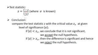4.1 hypothesis intro, left,right and two tail test