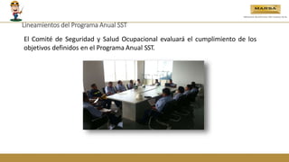 El Comité de Seguridad y Salud Ocupacional evaluará el cumplimiento de los
objetivos definidos en el Programa Anual SST.
Lineamientos del Programa Anual SST
 