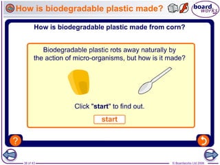 38 of 43 © Boardworks Ltd 2006
How is biodegradable plastic made?
 