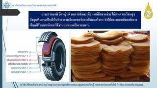 สถาบันส่งเสริมการสอนวิทยาศาสตร์และเทคโนโลยี
ครูวิชัยลิขิตพรรักษ์ ตำแหน่งครู วิทยฐำนะครูชำนำญกำรพิเศษ(คศ.3)กลุ่มสำระกำรเรียนรู้วิทยำศำสตร์และเทคโนโลยี โรงเรียนวัดรำชบพิธ สพม.กท.1
ยำงธรรมชำติ ยืดหยุ่นดี ลดกำรสั่นสะเทือน แต่ฉีกขำดง่ำย ไม่ทนควำมร้อนสูง
วัสดุเสริมแรงเป็นผ้ำใบทำจำกพอลิเอสเทอร์และเส้นลวดโลหะทำให้ยำงรถยนต์ทนต่อกำร
เสียดสีรับนำหนักกำรใช้งำนบนถนนเป็นเวลำนำน
 