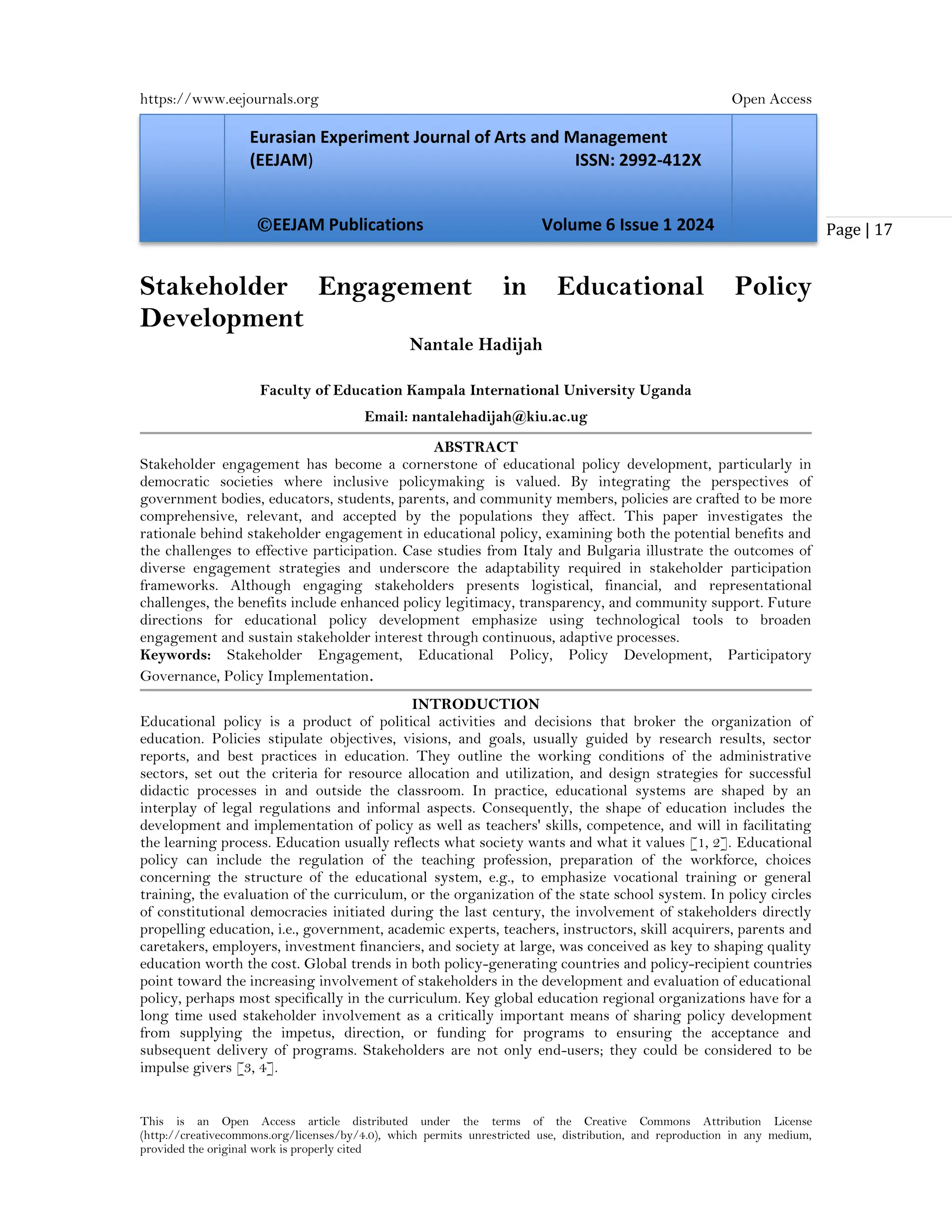 Stakeholder Engagement in Educational Policy Development (www.kiu.ac.ug ...