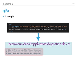 CHAPITRE 4
ngFor
11
▸ Exemple :
 