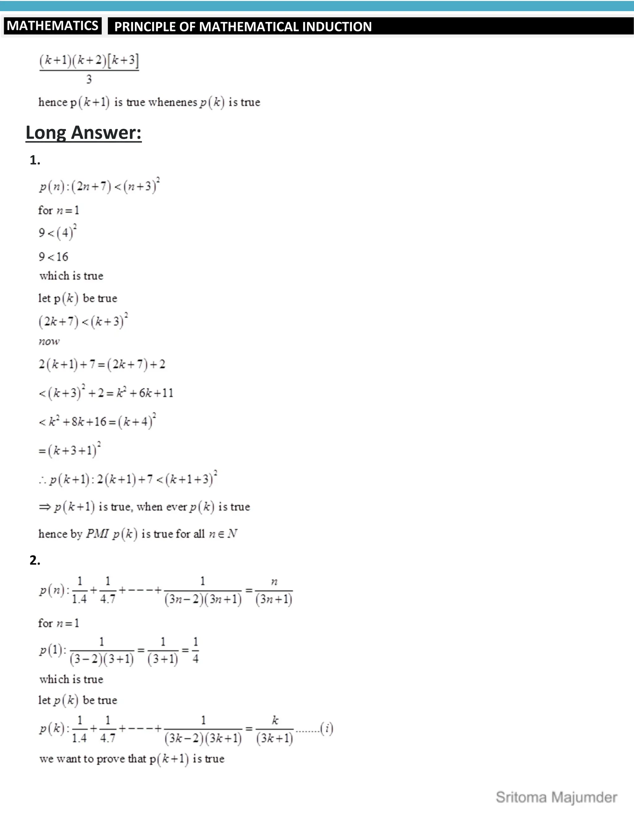 PRINCIPLE OF MATHEMATICAL INDUCTION
MATHEMATICS
Long Answer:
1.
2.
 