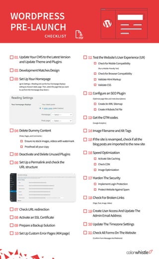 WordPress Pre-launch Checklist for New Websites | PDF